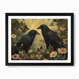 Floral Animal Illustration Crow 2 Poster