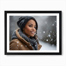 Beautiful African American Woman In Winter 2 Art Print