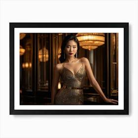 Elegant Asian Woman Clad In High End Attire Strikes A Pose Seamlessly Blending With The Affluent A Art Print