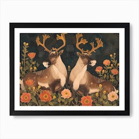 Floral Animal Illustration Caribou 1 Art Print