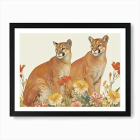 Floral Animal Illustration Puma 3 Art Print