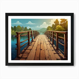 Wooden Bridge In The Forest Art Print