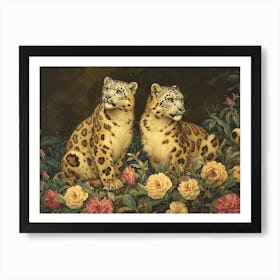 Floral Animal Illustration Snow Leopard 1 Art Print