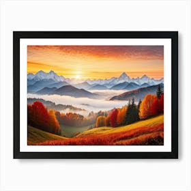 Autumn Landscape Panoramic View Of The Tatra Mountains Leaves In Vivid Shades Of Red Orange And 2 1 Art Print