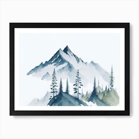 Mountain And Forest In Minimalist Watercolor Horizontal Composition 389 Art Print