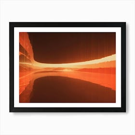 Abstract Digital Image Of A Futuristic Room With A Curved Screen Displaying A Fiery, Orange Landscape With Vertical Beams Of Light, Creating A Dramatic And Futuristic Atmosphere Art Print