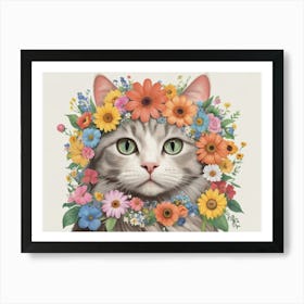 Cat With Flowers 11 Art Print