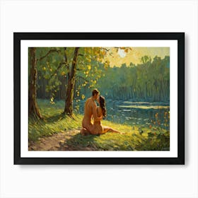 Nude Couple By The Lake Van Gogh Style Art Print