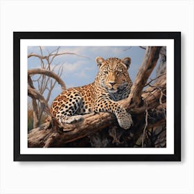 African Leopard Resting In A Tree Realism Painting 2 Art Print