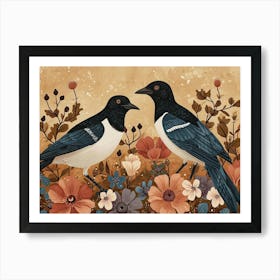 Floral Animal Illustration Magpie 2 Art Print