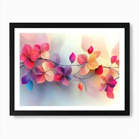 Colorful With Vibrant Flower Hanging Branches Illustration Background Art Print