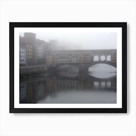 Ponte Vecchio Mist Fog Grey Gray Florence River Arno Italian Italy Milan Venice Florence Rome Naples Toscana photo photography art travel Art Print