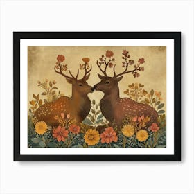 Floral Animal Illustration Elk 3 Art Print