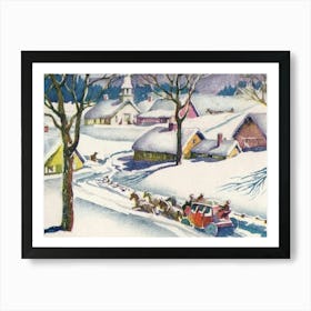 Horse Carriage On A Village Covered With Snow Art Print