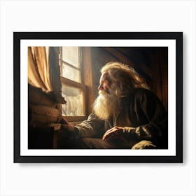 Old man sitting at window Art Print