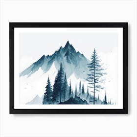 Mountain And Forest In Minimalist Watercolor Horizontal Composition 228 Art Print