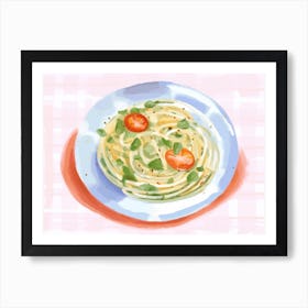 A Plate Of Pesto Pasta, Top View Food Illustration, Landscape 3 Art Print