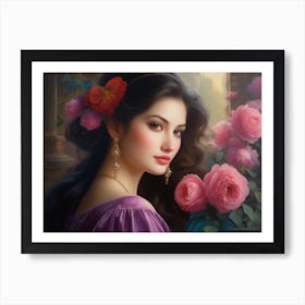 Girl With Roses Art Print