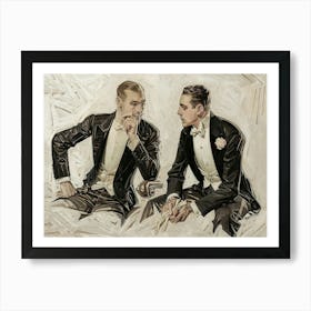 Two Men In Tuxedos, Vintage Men's Fashion Poster Art Print