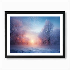 Winter Forest Embraced In Ethereal Colorful Mist Traces Of Vivid Hues Bleeding Through The Frosty T Art Print