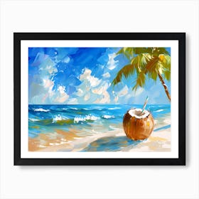 Coconut On The Beach Art Print