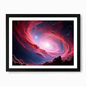 Abstract Celestial Scene Capturing A Nebula Explosion In The Pink And Red Hues Of A Distant Galaxy (6) Art Print