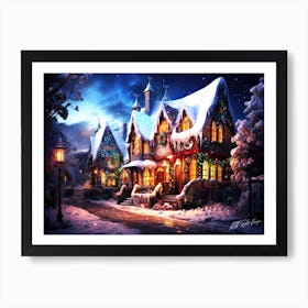 Warm Christmas Scene - Christmas Village Art Print