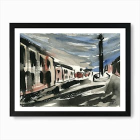 Stella In A Town Square - ink watercolor still life architecture hand painted Art Print