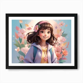 Anime Girl With Flowers Art Print