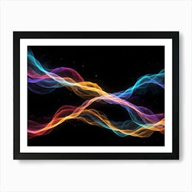 Abstract Digital Image Of Glowing Blue, Purple, And Orange Waves On A Black Background With Sparkling Particles, Creating A Dynamic And Vibrant Effect 2 Art Print