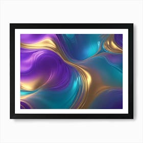 Abstract Image Of Swirling, Fluid Colors In Shades Of Purple, Blue, And Gold, Resembling A Liquid Or Metallic Surface Art Print