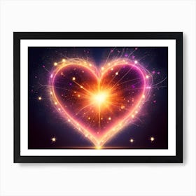 A Colorful Glowing Heart On A Dark Background Horizontal Composition 92 Art Print