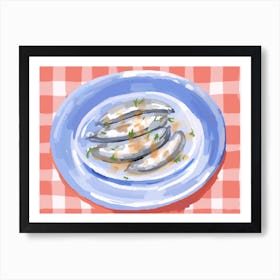 A Plate Of Anchovies, Top View Food Illustration, Landscape 4 Art Print