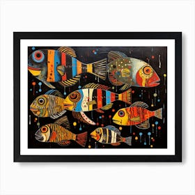 Hunzinator School Of Black Sea Bass Picasso Style Art Covering Art Print