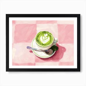 Matcha Latte Pink Checkerboard 1 Art Print