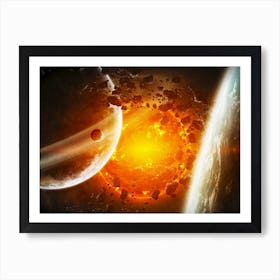 Planet explosion. Apocalypse in space #7 — space poster, space photo art, collage Art Print