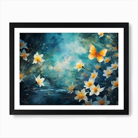 Daffodils And Butterflies Art Print