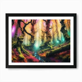 A stream running through a colorful mystical magical forest Art Print