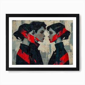 Abstract Woman Faces In Geometric Harmony 13 Art Print