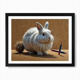 White Rabbit With Pencils Art Print