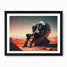 Spaceman Astronaut Chilling In Poppy Field V2 Art Print