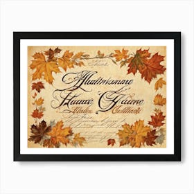 An Autumny Vintage Greeting For Thanksgiving The Text Swirling In The Form Of Autumnal Calligraphy (4) Art Print