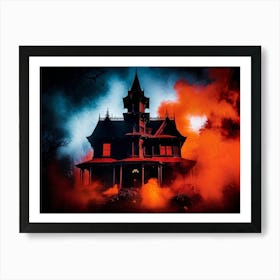 A Haunted House With Fiery And Skittish Autumn Colors Forms The Centerpiece Of A Mysterious Hallowee (4) Art Print