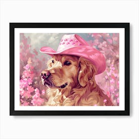 Golden Retriever In Pink Hat Art Print