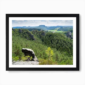 Sandstone rocks and green forest in the Saxon Switzerland National Park Art Print