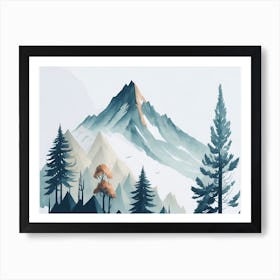 Mountain And Forest In Minimalist Watercolor Horizontal Composition 123 Póster