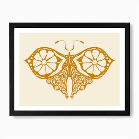 Folk Art Moth 05 - Mango Art Print