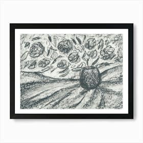 Monochrome Graphite Floral - hand drawn grey gray flowers Art Print