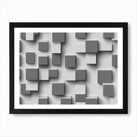 Abstract Grey Cubes Art Print