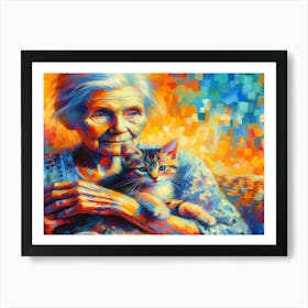 Old Lady With Cat Art Print